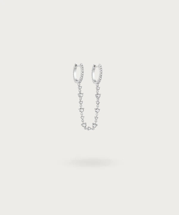 "Vue de face du Piercing Oreille Chaine Double Anneaux en argent