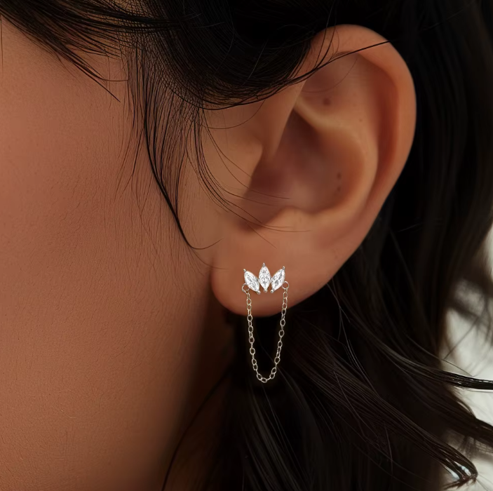 Le Piercing Pendant Oreille en Argent 925 porté femme