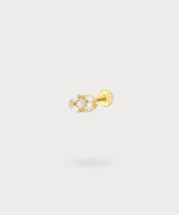 Piercing tragus Livia avec motif losange et zircons brillants, en or