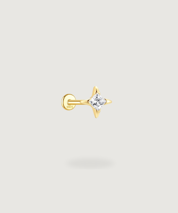 Piercing Lobe Carmen orné de zircons marquise sur or brillant