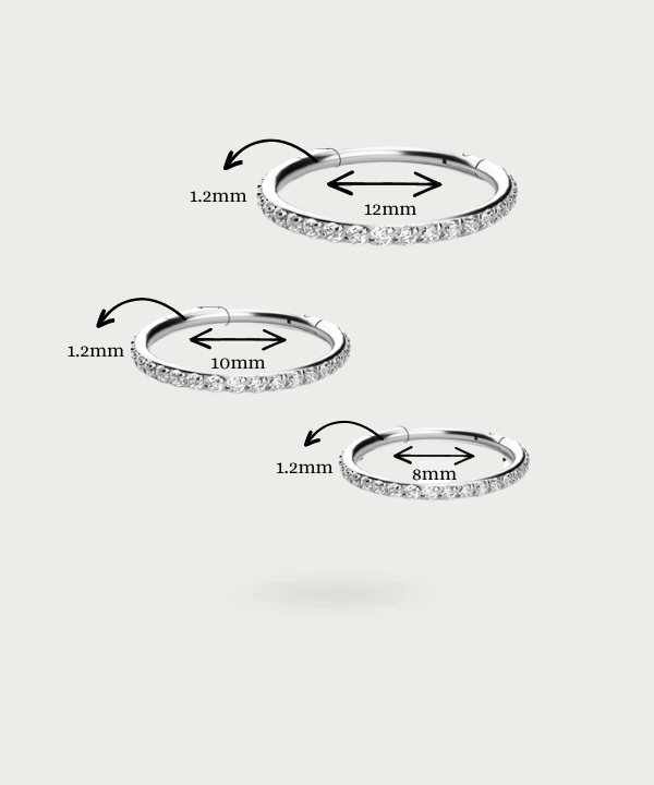 Piercing helix argenté en titane, guide de tailles