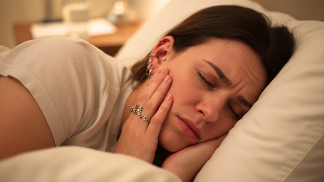 Femme essayant de dormir avec piercings oreille