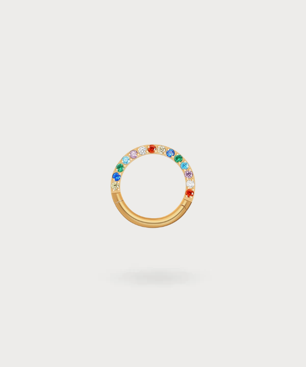 Piercing lobe Hellin en forme de cercle avec zircons multicolores