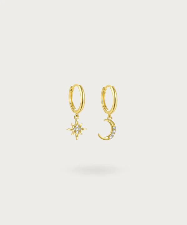 Esther | Boucles d'Oreilles Zircons Soleil et Lune