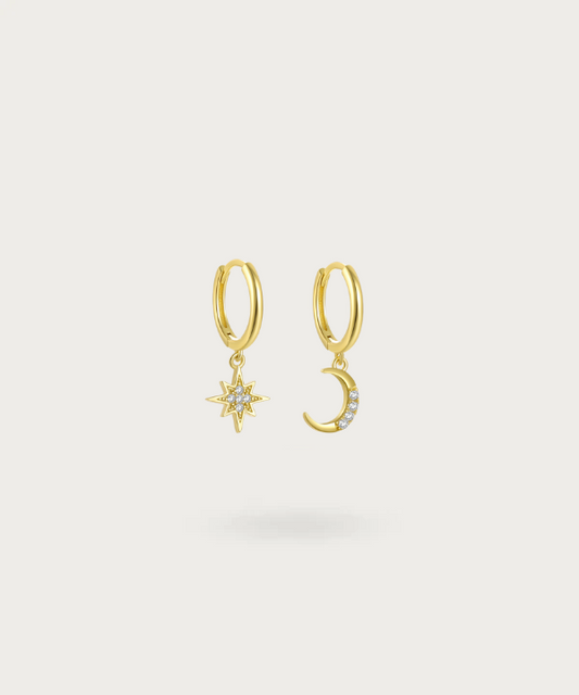 Esther | Boucles d'Oreilles Zircons Soleil et Lune