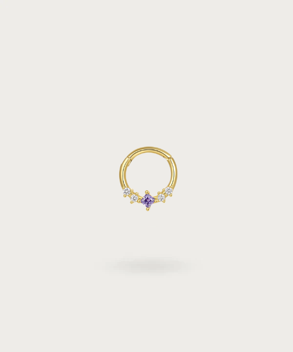 piercing oreille anneau avec zircons blancs et violets pour l'hélix