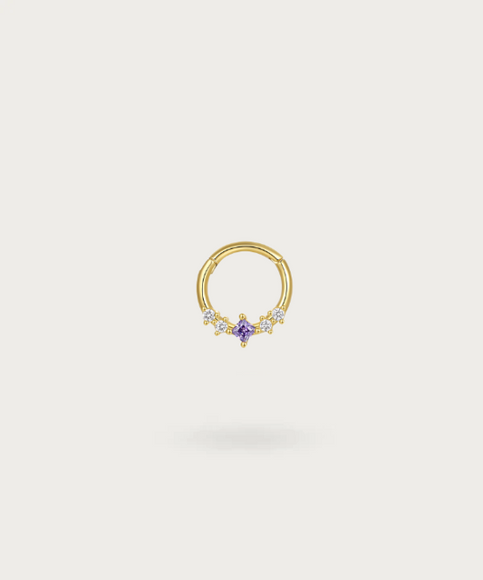 piercing oreille anneau avec zircons blancs et violets pour le snug