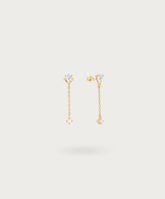 Boucles d'oreilles longues Irene avec zircon étincelant et opale iridescente