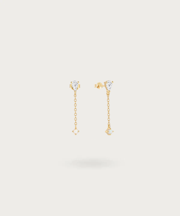 Boucles d'oreilles longues Irene avec zircon étincelant et opale iridescente