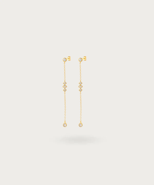 Boucles d'oreilles longues Daniela en argent ornées d'une chaîne délicate et de zircons