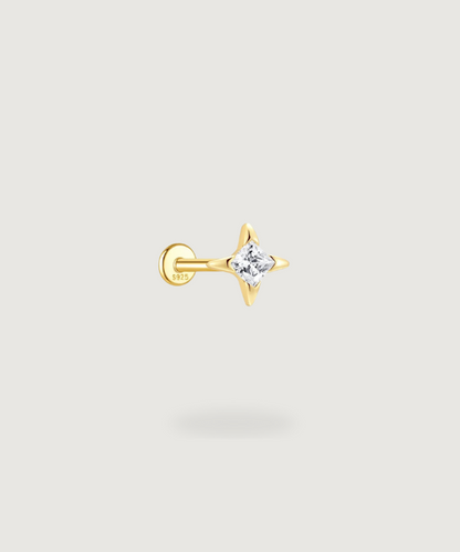Piercing Lobe Carmen orné de zircons marquise sur or brillant