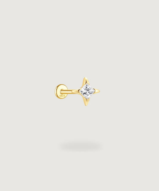 Piercing Lobe Carmen orné de zircons marquise sur or brillant