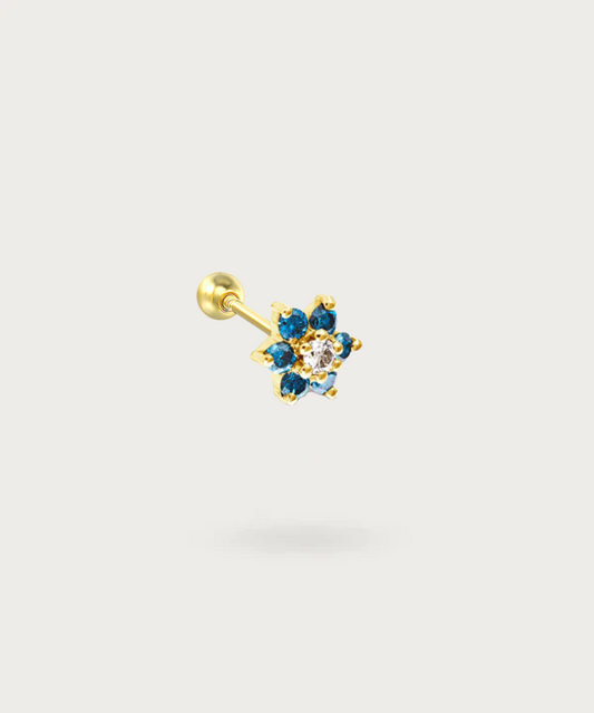 "Piercing Flat Fleur et Zircons sur fond blanc"