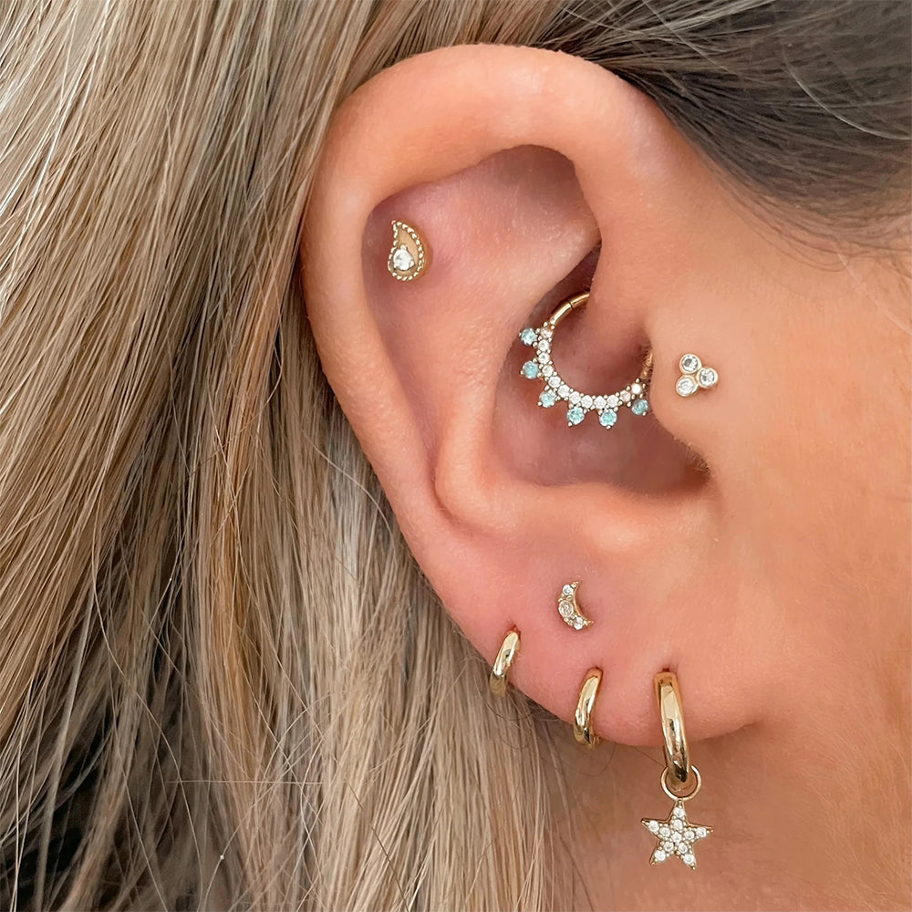 Piercing anneau en or avec diamants incrustés pour femme