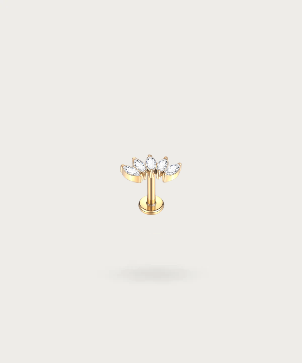 "Piercing Flat Plaqué Or Zircons avec une finition brillante en or."