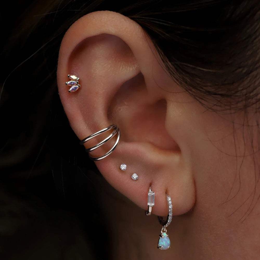 piercing triple anneaux helix argenté porté femme