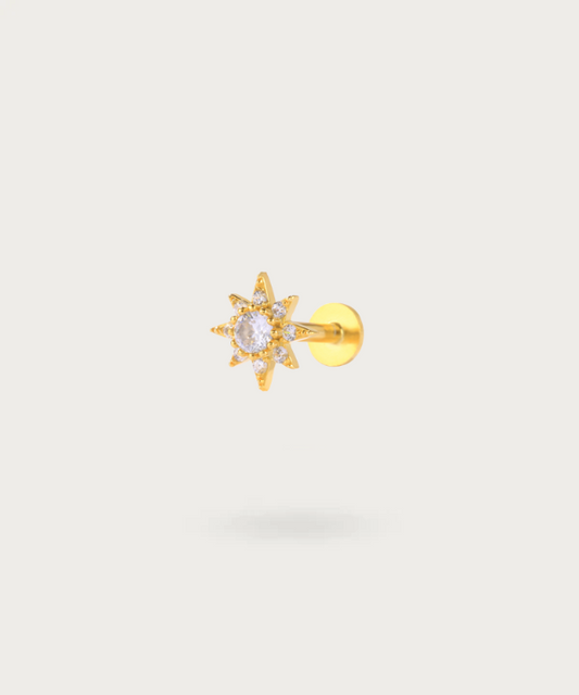 piercing soleil et zircons doré pour l'oreille